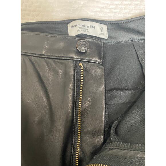 ABERCROMBIE PANTS 8 SPLIT HEM BLACK LEATHER VEGAN THE SKINNY ULTRA HIGH RISE - Picture 5 of 15